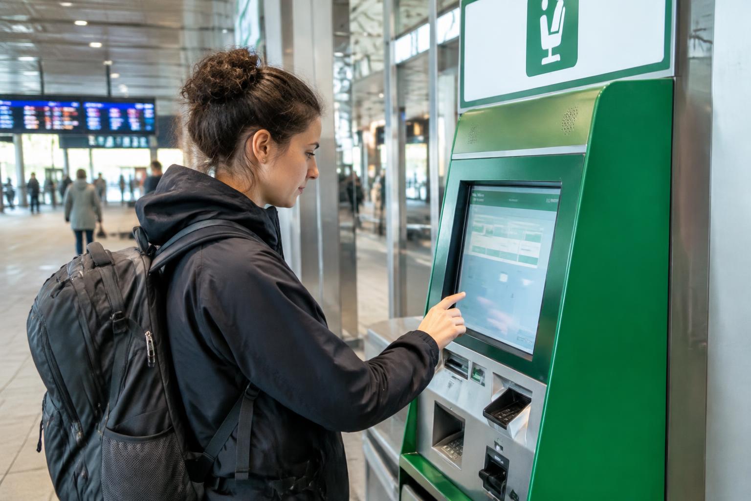 Traveler using a reserved seat ticket machine